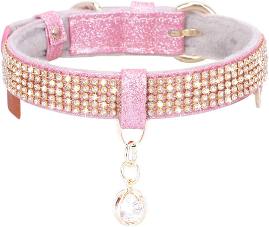 Cat Collar, Dog Collar, [Bling Rhinestones] Premium PU Leather with Pendant Adjustable Collars for Cat and Small to Medium Dog