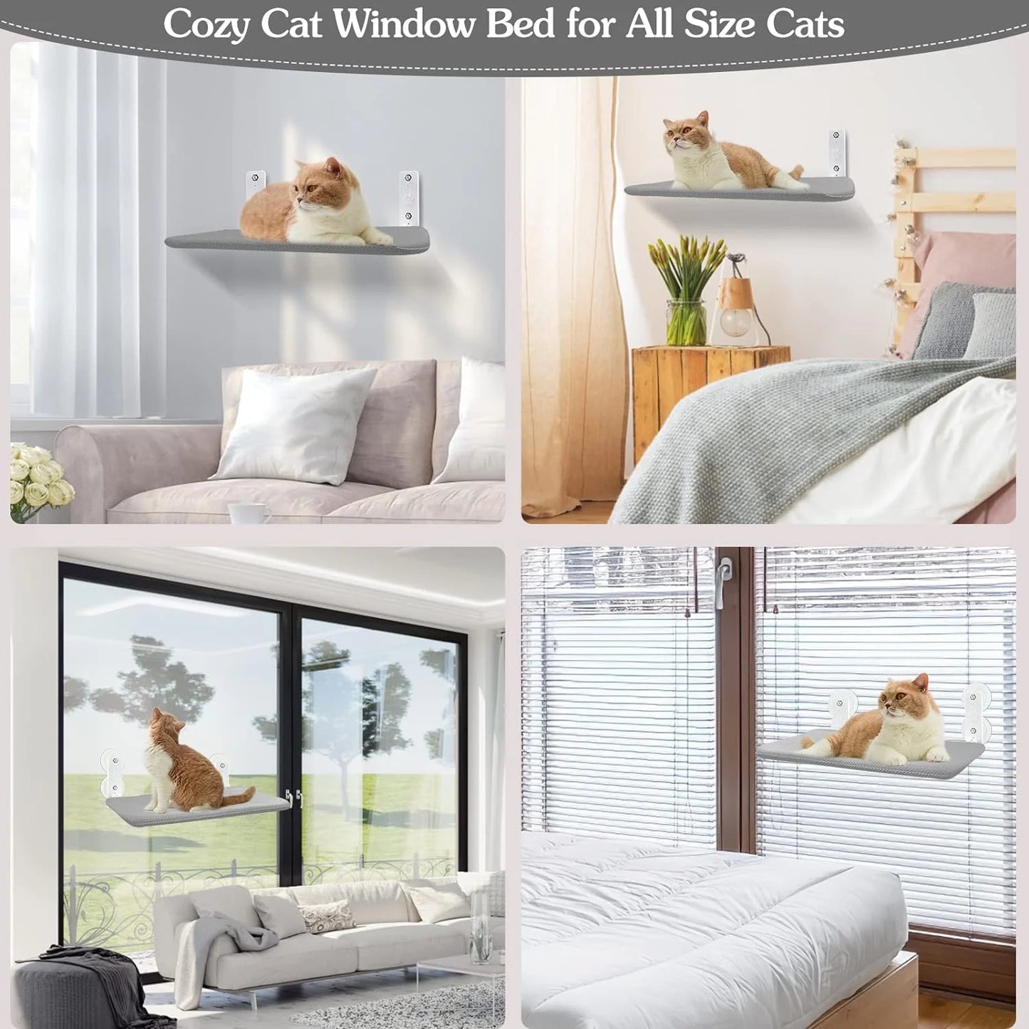 Cat Window Perch,  Kitten Hammock & Shelf for Wall ,Foldable Pet Beds for Indoor Cat, Gray